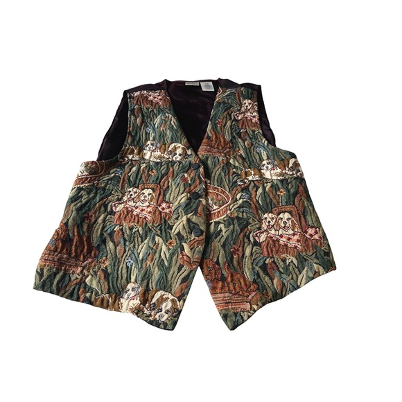 Cabin Creek Jackets & Blazers - Vintage 90's Cabin Creek Women's XL Tapestry Dog Print Button‎ Front Vest